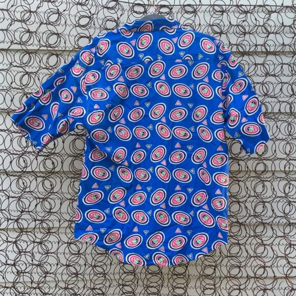 90s Impact blue multi print abstract button down shirt LARGE - Picture 2 of 6